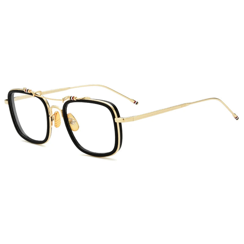 Black Mask Unisex Full Rim Square Double Bridge Alloy Acetate Eyeglasses Tbs816 Full Rim Black Mask Black-Gold