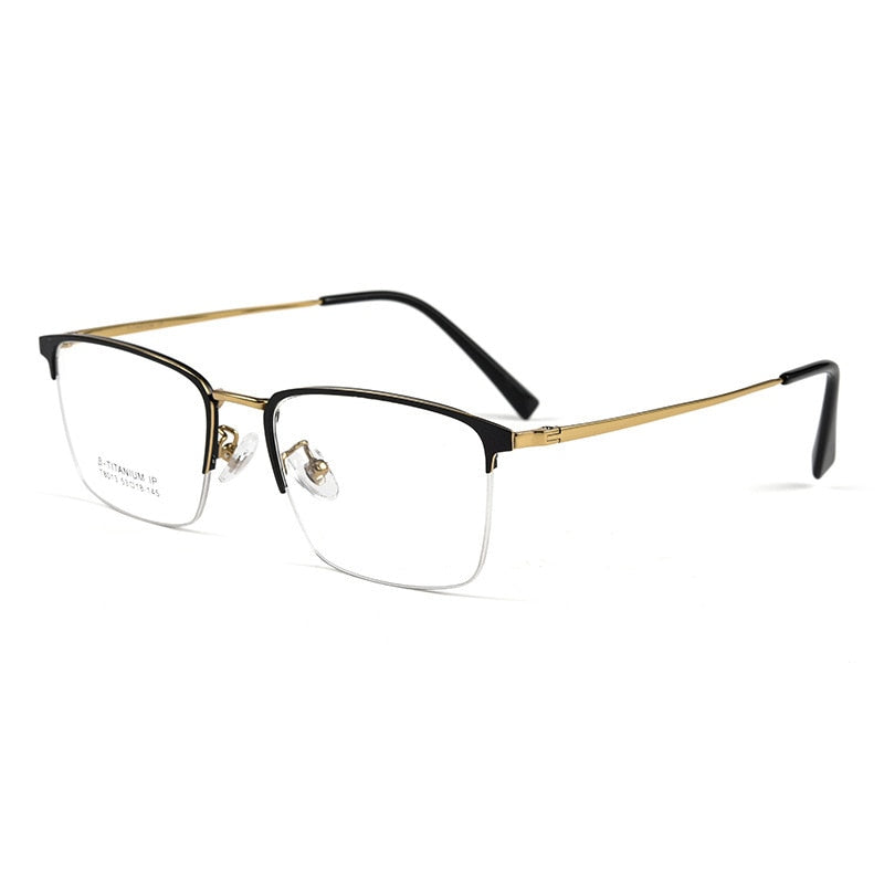 Yimaruili Men's Semi Rim Square Titanium Eyeglasses T8013b Semi Rim Yimaruili Eyeglasses Black Gold  