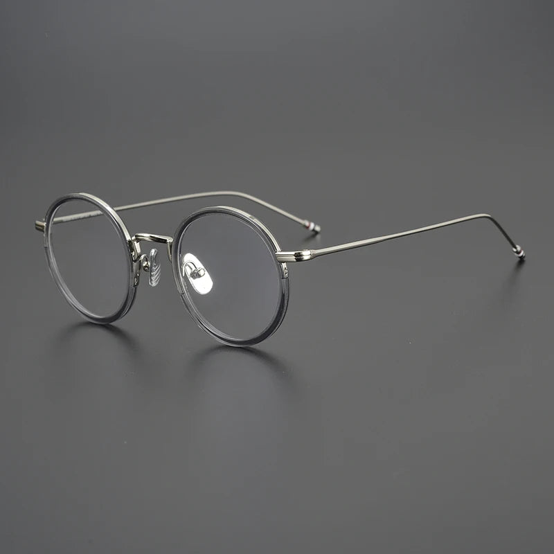 Black Mask Unisex Full Rim Alloy Acetate Round Eyeglasses X906 Full Rim Black Mask Gray-Silver