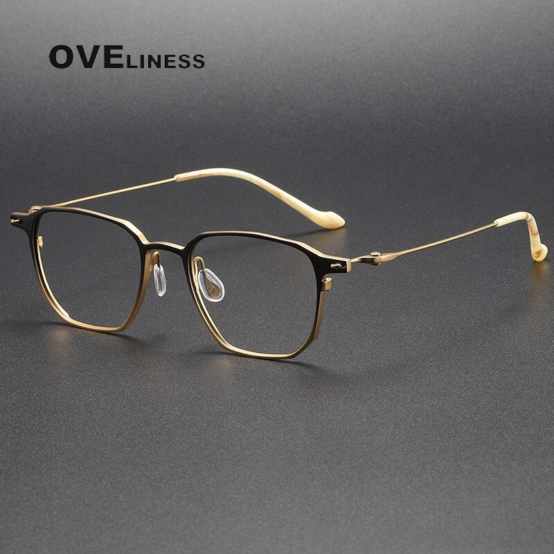 Oveliness Unisex Full Rim Square Titanium Eyeglasses 20-2317 Full Rim Oveliness black gold