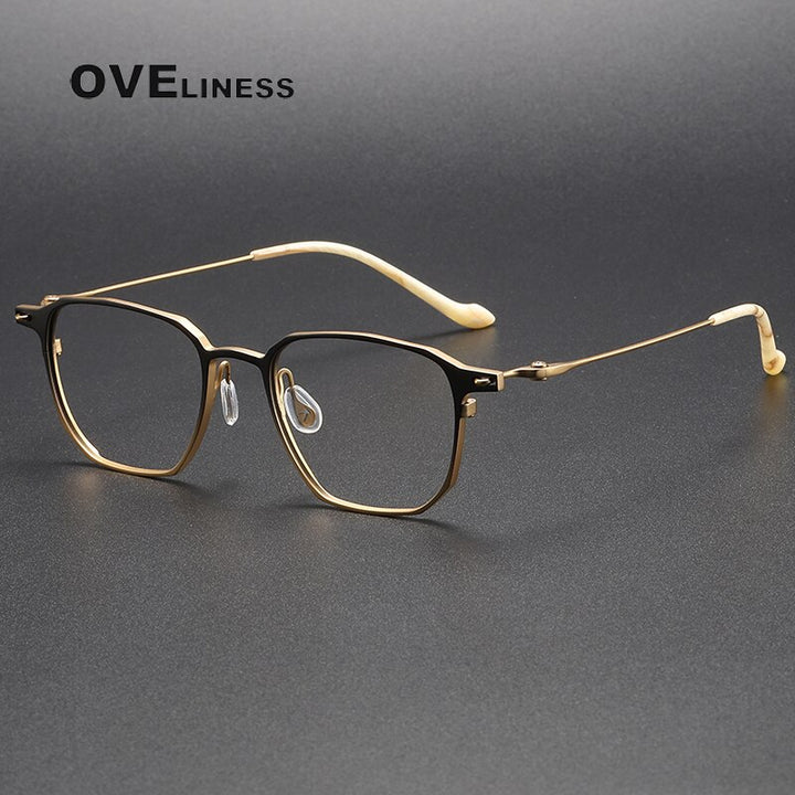 Oveliness Unisex Full Rim Square Titanium Eyeglasses 20-2317 Full Rim Oveliness black gold
