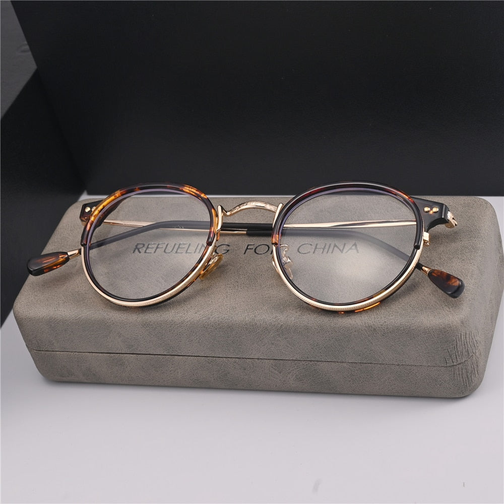 Cubojue Unisex Full Rim Small Round Acetate Alloy Presbyopic Reading Glasses 6809p Reading Glasses Cubojue no function lens 0 amber gold