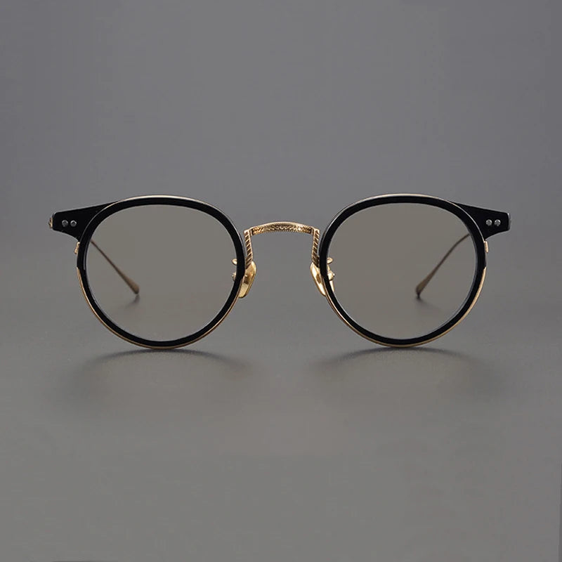 Black Mask Unisex Full Rim Round Titanium Eyeglasses 7285 Full Rim Black Mask