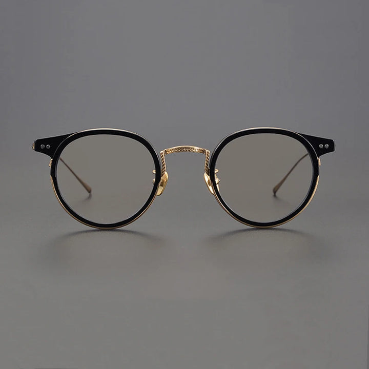 Black Mask Unisex Full Rim Round Titanium Eyeglasses 7285 Full Rim Black Mask