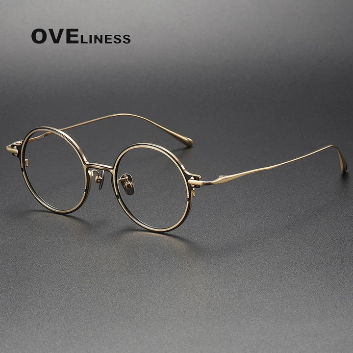 Oveliness Unisex Full Rim Round Titanium Eyeglasses 4920 Full Rim Oveliness black gold