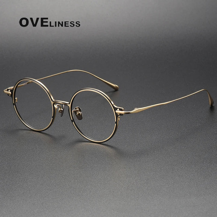 Oveliness Unisex Full Rim Round Titanium Eyeglasses 4920 Full Rim Oveliness black gold  