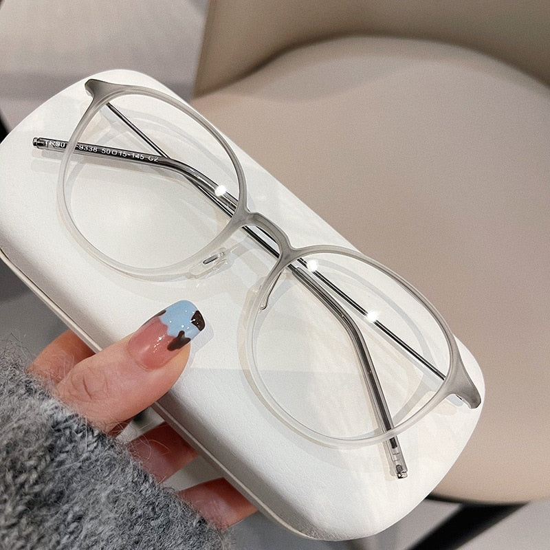 CCspace Unisex Full Rim Round Tr 90 Titanium Eyeglasses 55885 Full Rim CCspace GreyClear China