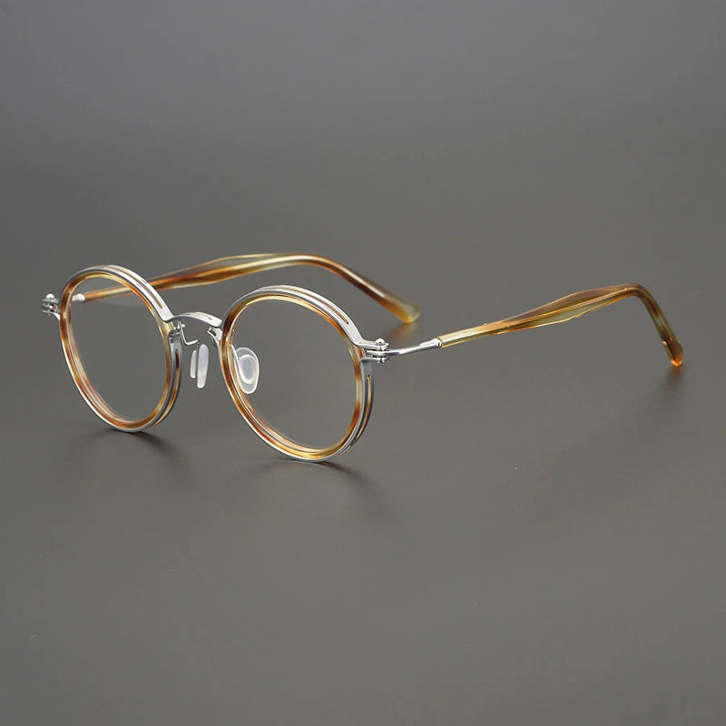 Gatenac Unisex Full Rim Round Acetate Titanium Frame Eyeglasses Gxyj576 Full Rim Gatenac Flax Titanium