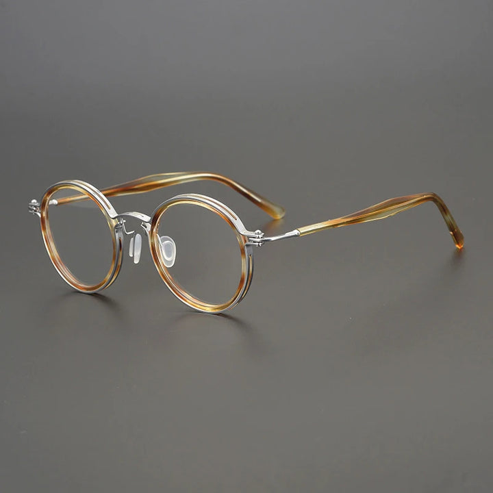 Gatenac Unisex Full Rim Round Acetate Titanium Frame Eyeglasses Gxyj576 Full Rim Gatenac Flax Titanium