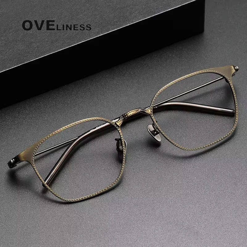 Oveliness Men's Full Rim Polygon Square Titanium Eyeglasses 67162