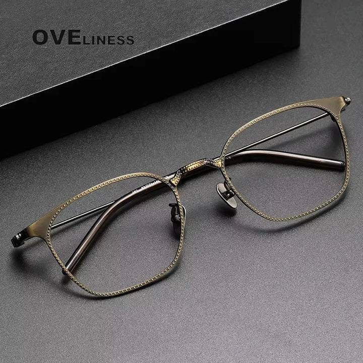 Oveliness Men's Full Rim Polygon Square Titanium Eyeglasses 67162