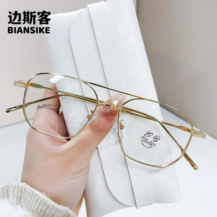 CCspace Unisex Full Rim Square Double Bridge Alloy Eyeglasses 55896 Full Rim CCspace Gold China
