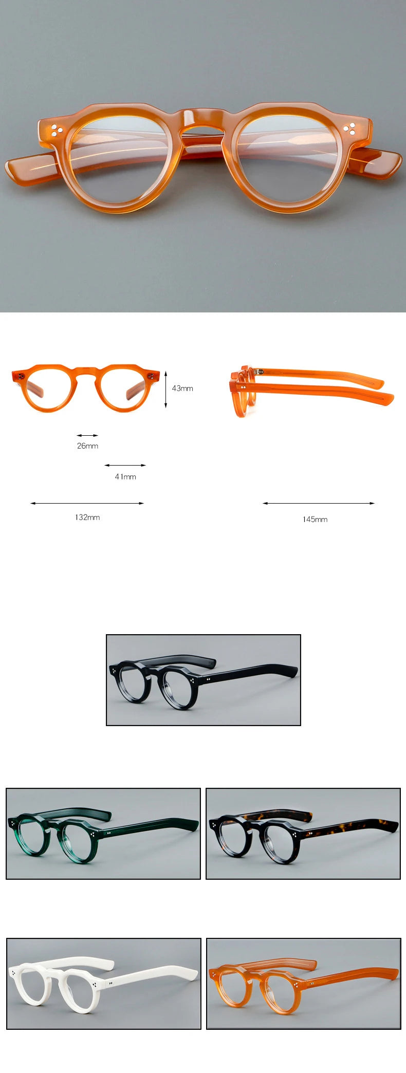 CCspace Unisex Full Rim Flat Top Round Acetate Eyeglasses 57171 Full Rim CCspace