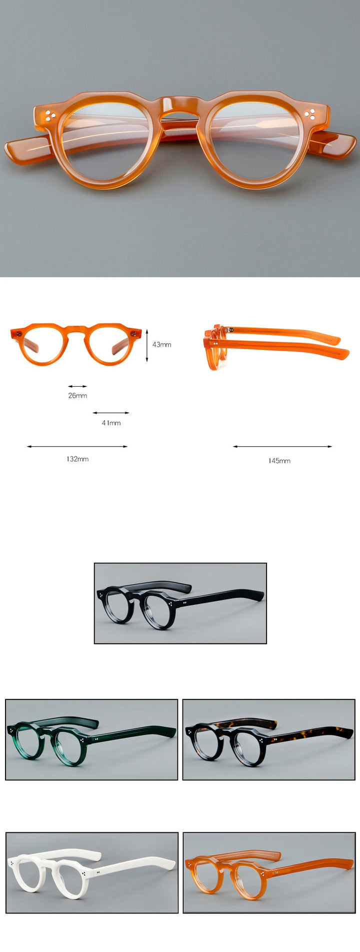 CCspace Unisex Full Rim Flat Top Round Acetate Eyeglasses 57171 Full Rim CCspace