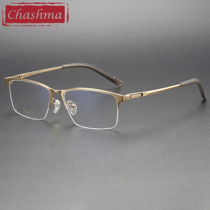 Chashma Men's Semi Rim Square Titanium Reading Glasses 980879 Reading Glasses Chashma Gold Progressive 1.56|Photo Brown