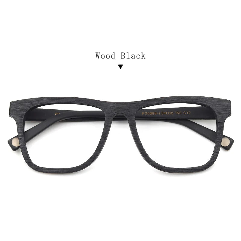 Hdcrafter Unisex Full Rim Square Wood Grain Acetate Eyeglasses 892891 Full Rim Hdcrafter Eyeglasses Wood-Black