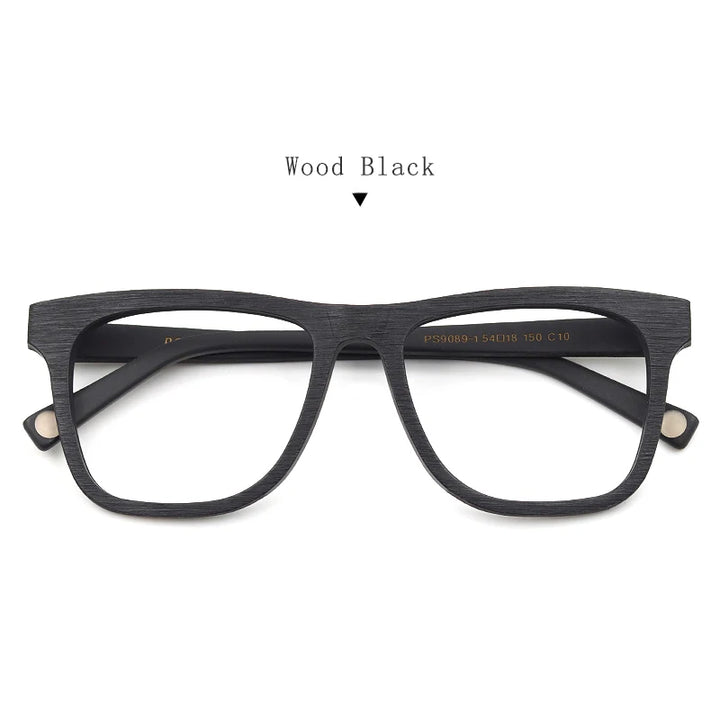 Hdcrafter Unisex Full Rim Square Wood Grain Acetate Eyeglasses 892891 Full Rim Hdcrafter Eyeglasses Wood-Black