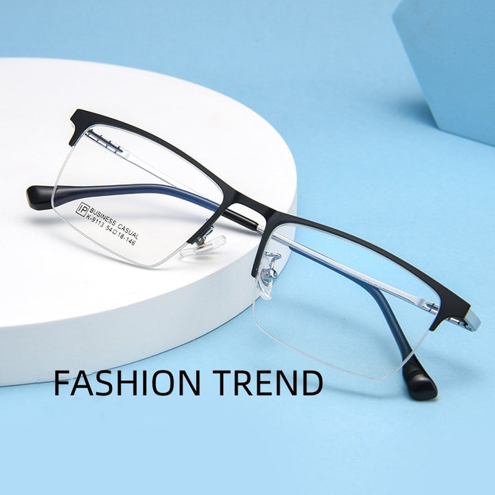 Yimaruili Men's Semi Rim Large Square Alloy Eyeglasses K9113 Semi Rim Yimaruili Eyeglasses