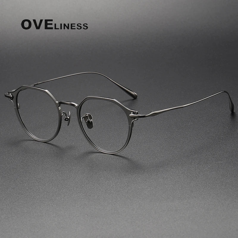Oveliness Unisex Full Rim Polygon Titanium Eyeglasses 4821 Full Rim Oveliness gun  