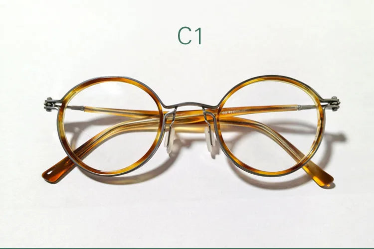 Yujo Unisex Full Rim Oval Round Titanium Acetate Eyeglasses 61424