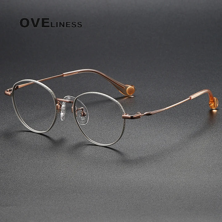Oveliness Unisex Full Rim Round Titanium Eyeglasses 80950 Full Rim Oveliness grey rose gold