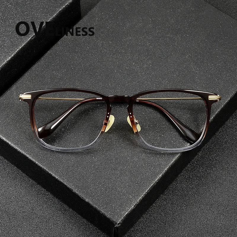 Oveliness Unisex Full Rim Big Square Acetate Titanium Eyeglasses 90003