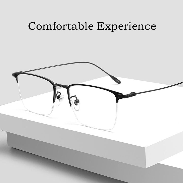 Yimaruili Men's Semi Rim Big Square Titanium Eyeglasses 9913sf Semi Rim Yimaruili Eyeglasses