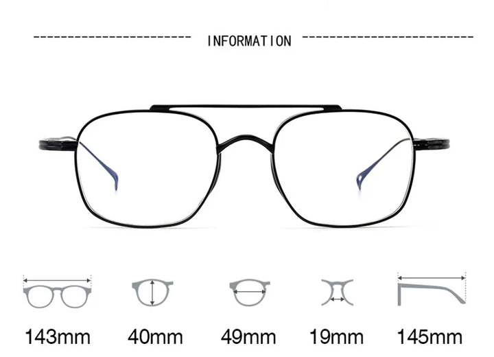 Black Mask Unisex Full Rim Square Double Bridge Titanium Eyeglasses K9501 Full Rim Black Mask