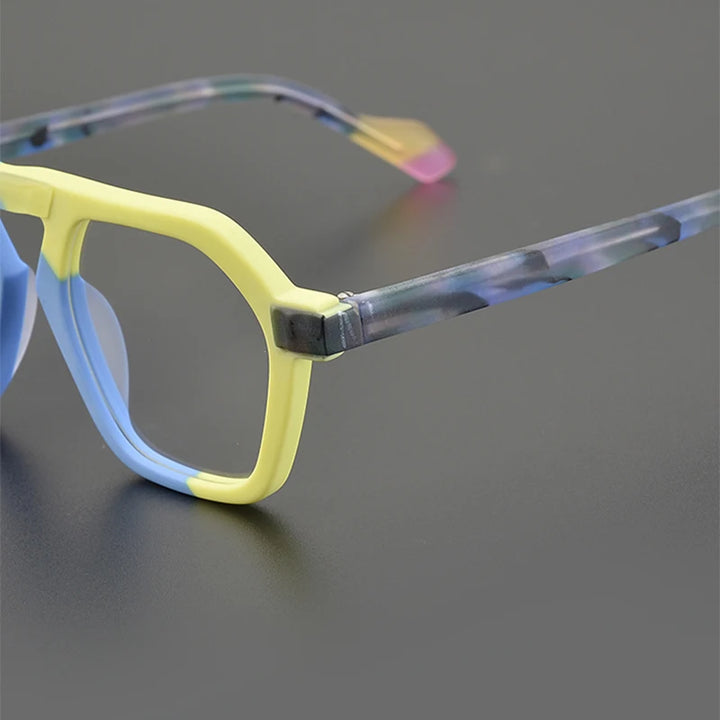 Nobler Unisex Full Rim Flat Top Oval Frosted Acetate Eyeglasses 19286 Full Rim Nobler