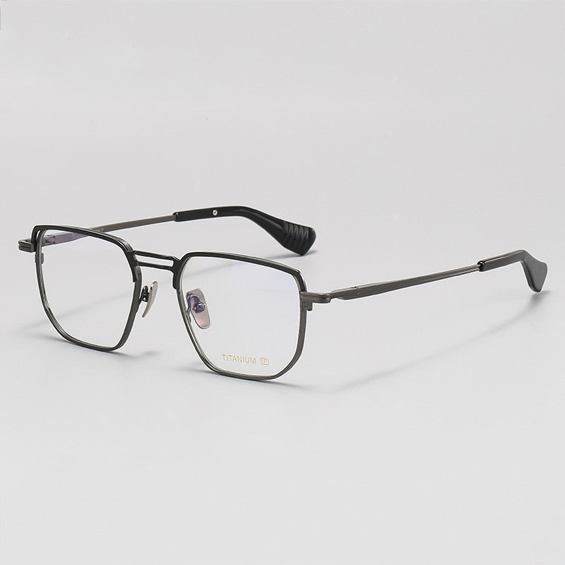 Gatenac Unisex Full Rim Big Square Double Bridge Titanium Eyeglasses Gxyj1068 Full Rim Gatenac Black Gun