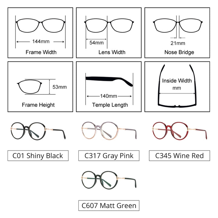 Ralferty Women's Full Rim Oversize Round Tr 90 Acetate Eyeglasses D881 Full Rim Ralferty