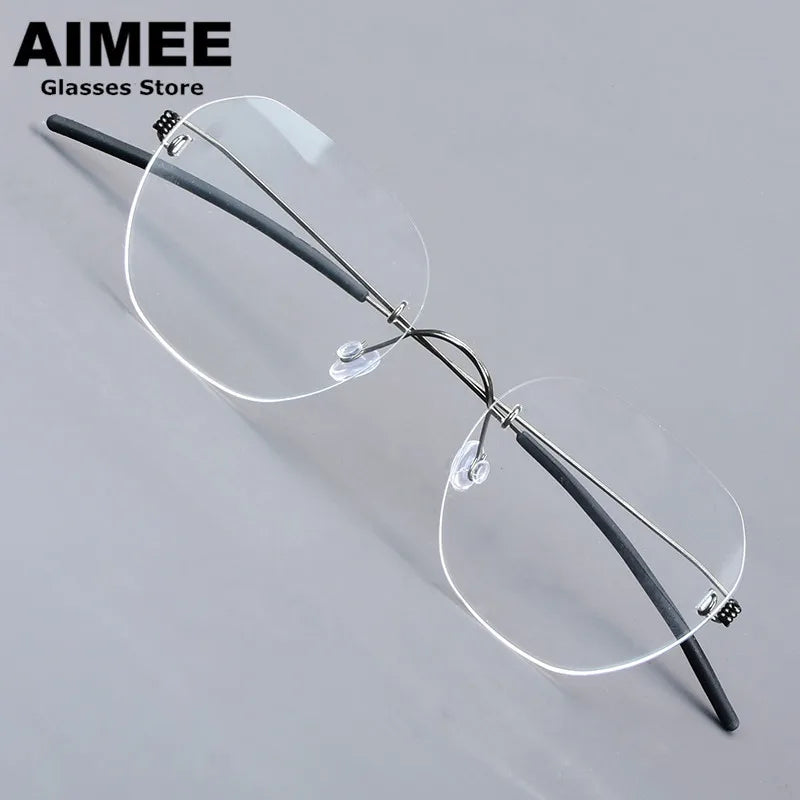 Aimee Women's Rimless Oval Polygon Screwless Titanium Eyeglasses 12460