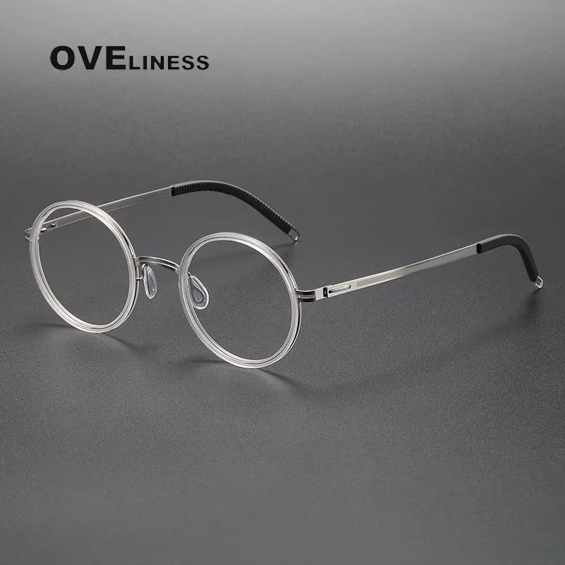 Oveliness Women's Full Rim Round Acetate Titanium Eyeglasses 82021