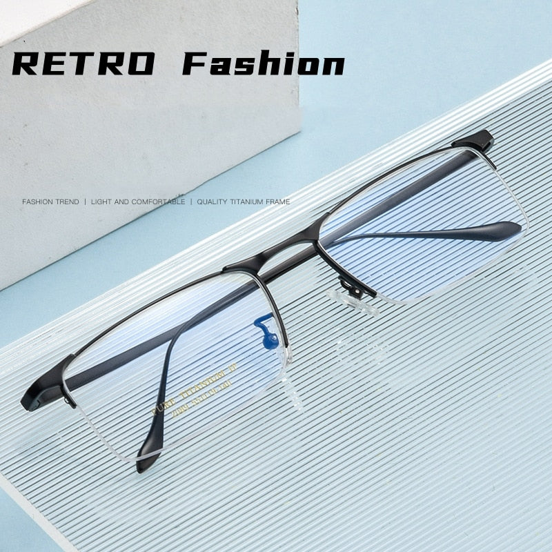 Yimaruili Men's Semi Rim Square Titanium Eyeglasses 2089p Semi Rim Yimaruili Eyeglasses