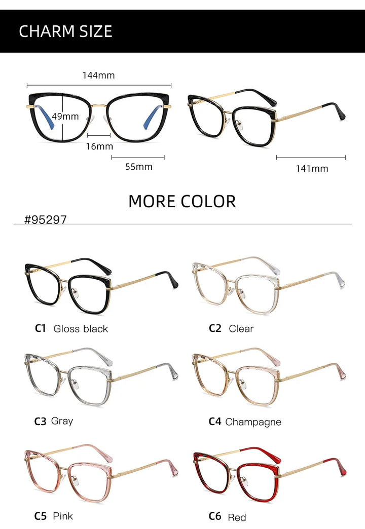 Handoer Women's Full Rim Square Cat Eye Tr 90 Alloy Eyeglasses 95297