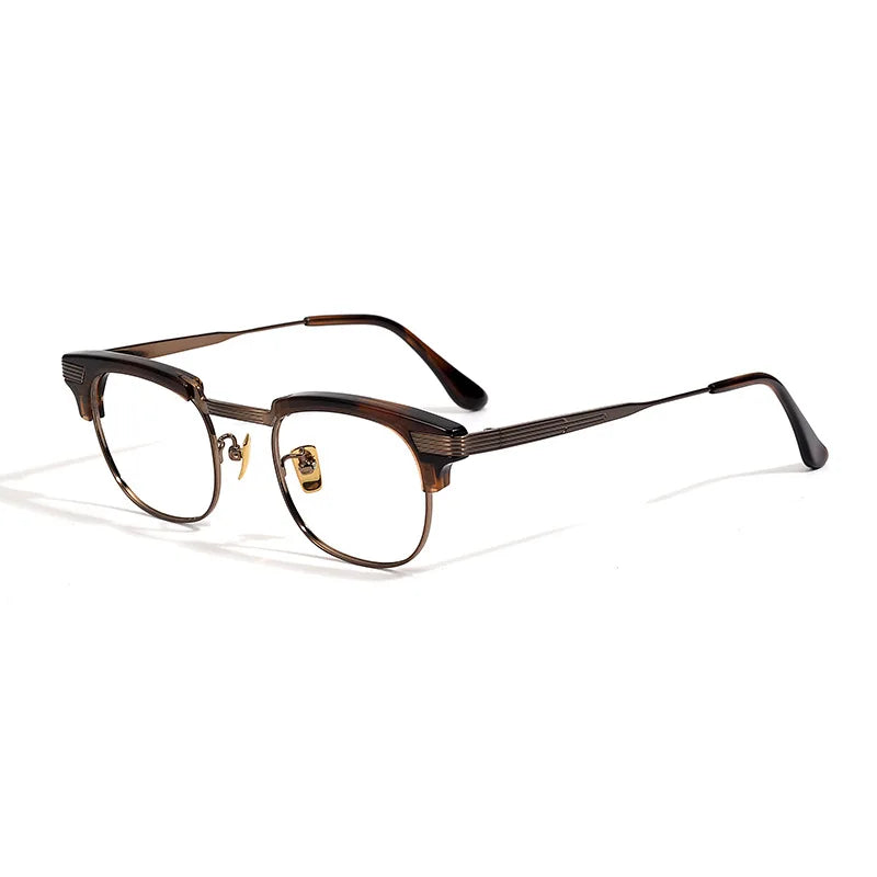Black Mask Unisex Full Rim Oval Square Titanium Acetate Eyeglasses 42909 Full Rim Black Mask Tortoise-Bronze