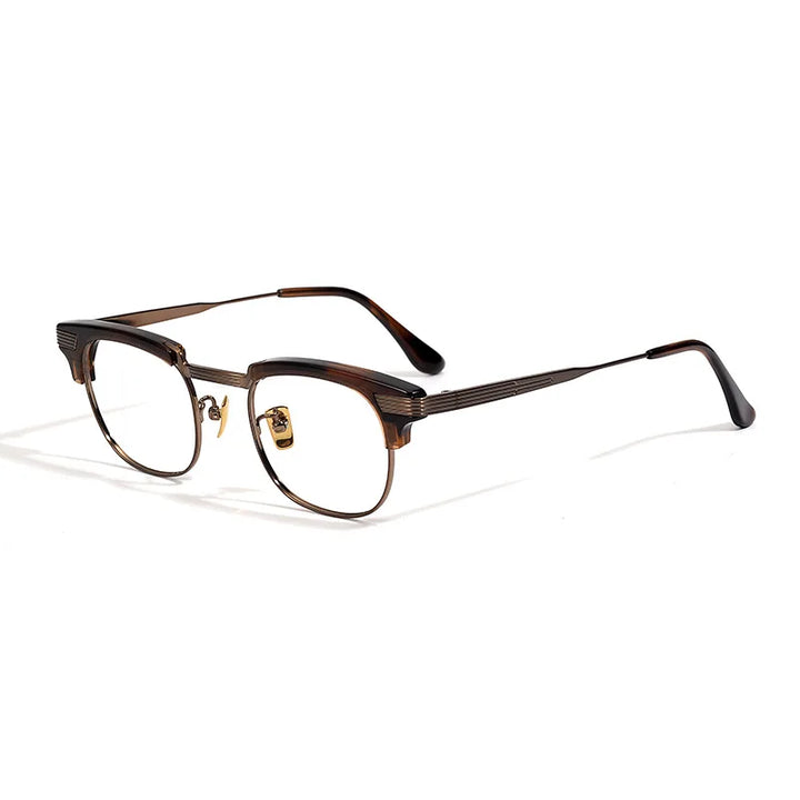 Black Mask Unisex Full Rim Oval Square Titanium Acetate Eyeglasses 42909 Full Rim Black Mask Tortoise-Bronze