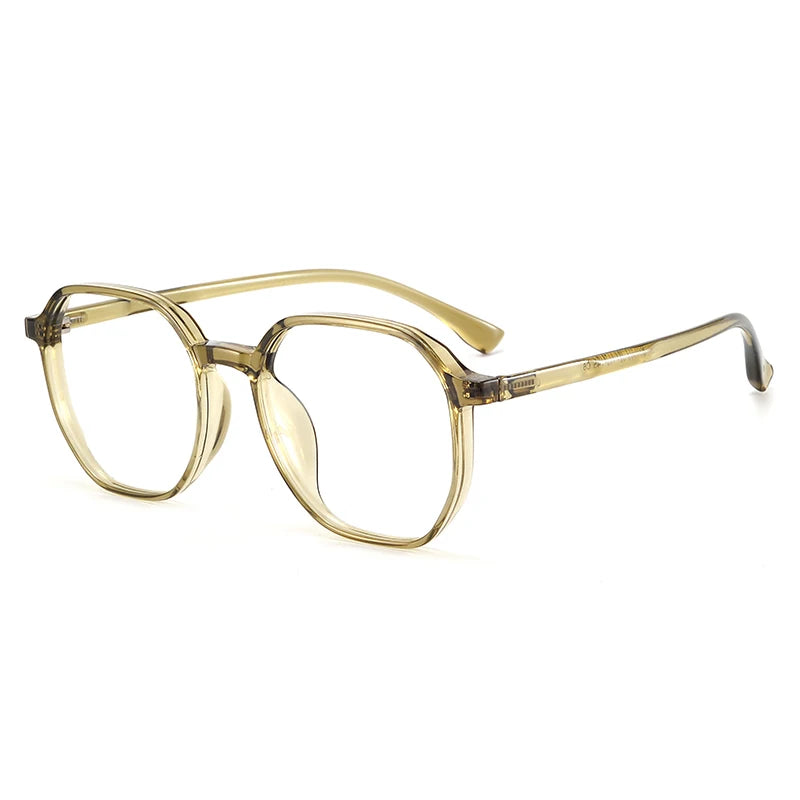 Bclear Unisex Full Rim Polygon Tr 90 Titanium Eyeglasses 90303 Full Rim Bclear Transparent Brown