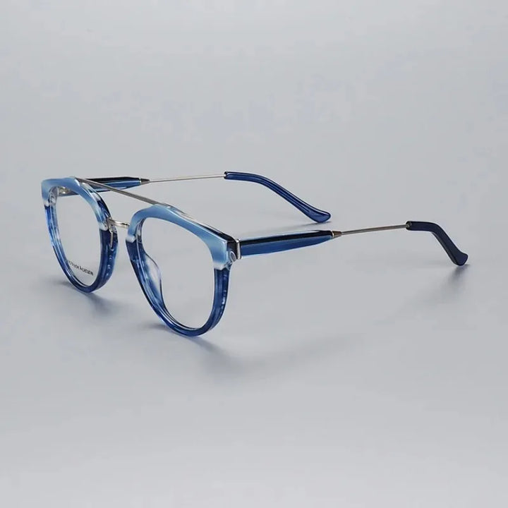 Hewei Unisex Full Rim Oval Double Bridge Titanium Acetate Eyeglasses 89203 Full Rim Hewei