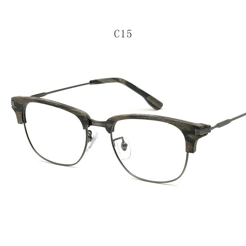 Hdcrafter Men's Full Rim Square Wood Eyeglasses GA00345 Full Rim Hdcrafter Eyeglasses Grey-C15