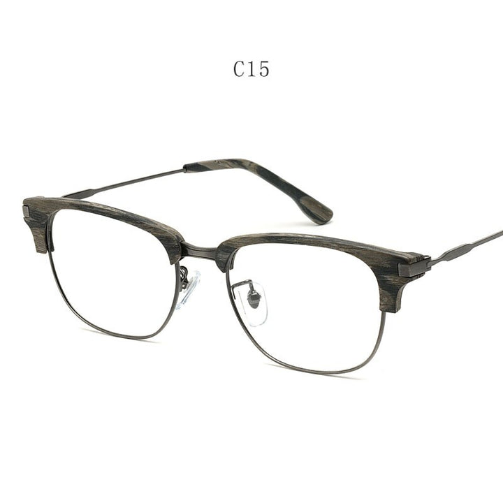 Hdcrafter Men's Full Rim Square Wood Eyeglasses GA00345 Full Rim Hdcrafter Eyeglasses Grey-C15  