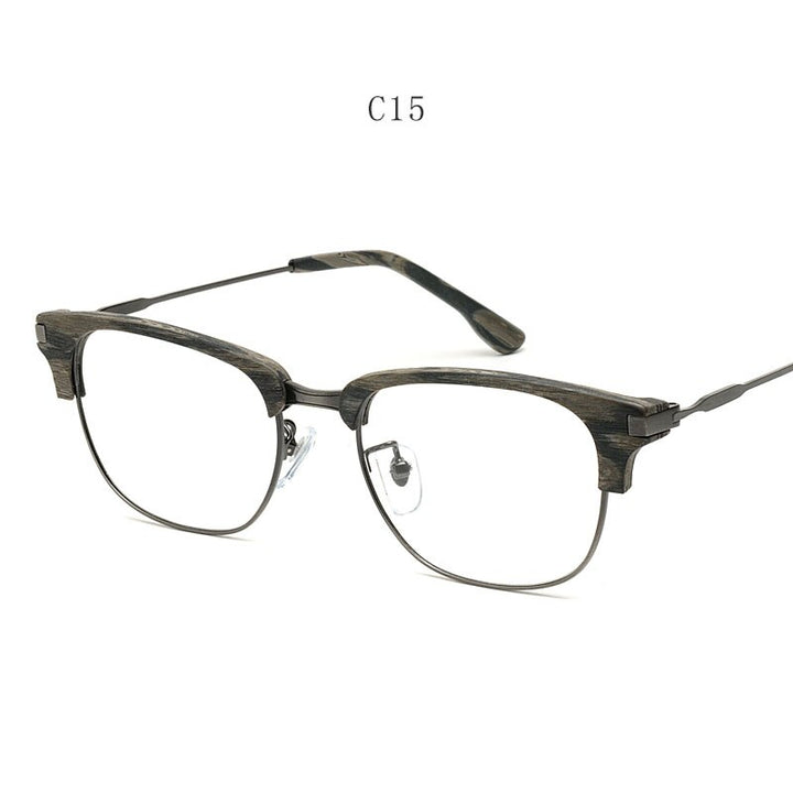 Hdcrafter Men's Full Rim Square Wood Eyeglasses GA00345 Full Rim Hdcrafter Eyeglasses Grey-C15