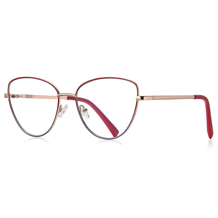 CCspace Unisex Full Rim Square Cat Eye Spring Hinge Alloy Eyeglasses 56273 Full Rim CCspace C5GoldRed