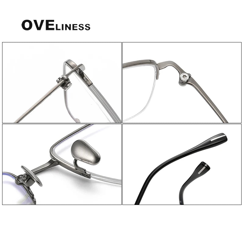 Oveliness Men's Semi Rim Square Titanium Eyeglasses 80917 Semi Rim Oveliness   