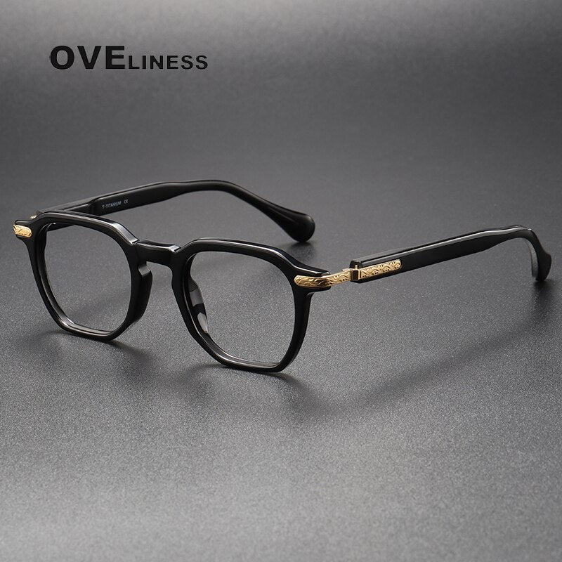 Oveliness Unisex Full Rim Square Acetate Titanium Eyeglasses 80855 Full Rim Oveliness black gold