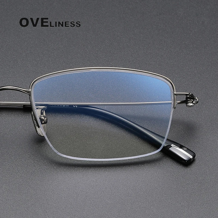 Oveliness Unisex Semi Rim Square Screwless Titanium Eyeglasses 80923 Semi Rim Oveliness   