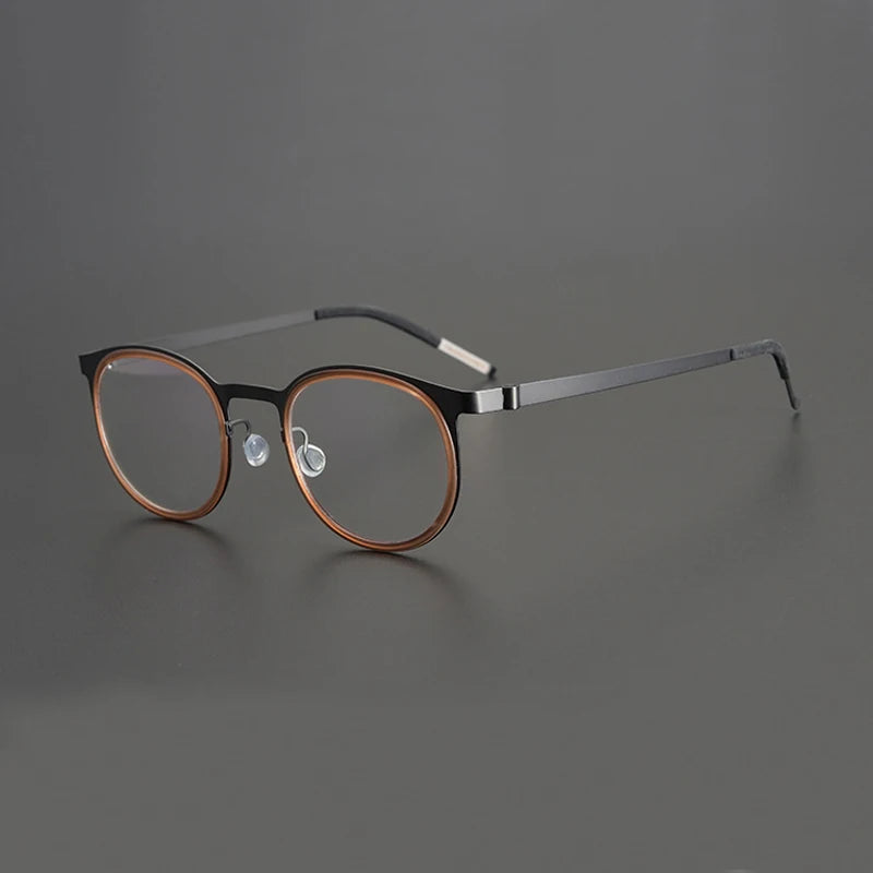 Black Mask Women's Full Rim Round Acetate Titanium Eyeglasses 199704