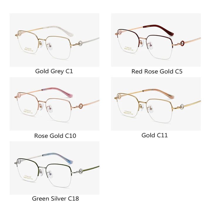 Oveliness Women's Semi Rim Square Polygon Titanium Eyeglasses 196008 Semi Rim Oveliness