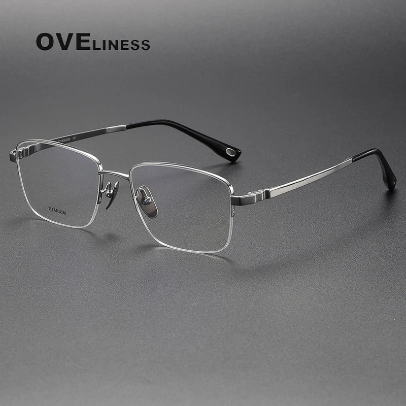 Oveliness Men's Semi Rim Square Titanium Eyeglasses 80930 Semi Rim Oveliness silver  