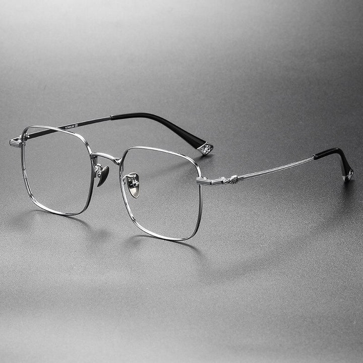 KatKani Unisex Full Rim Square Polygon Titanium Eyeglasses Ch2037 Full Rim KatKani Eyeglasses Silver  
